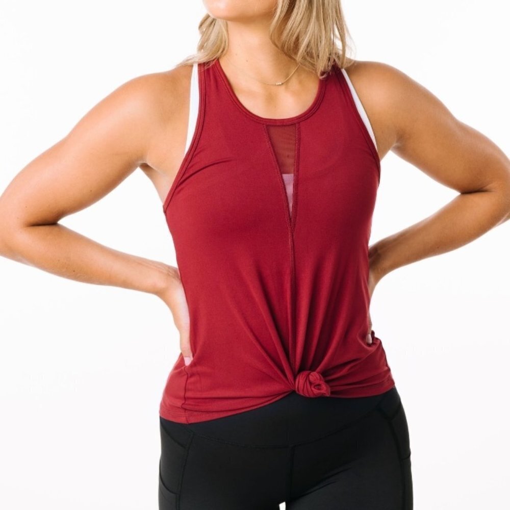 Zyia Active Effortless Tank Top Racerback XL Cranberry Mesh Details